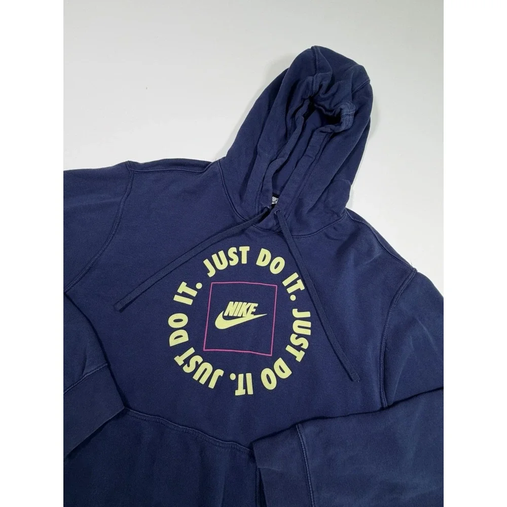 Nike Just Do It Hoodie Men Large Blue Pullover Fleece Logo Graphic DA0151-410 L